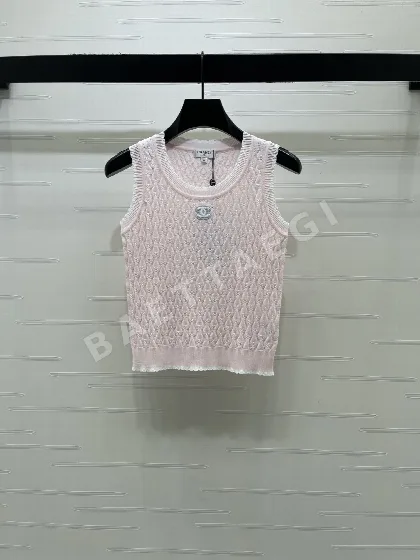 샤넬 시스루 레이스 트림 여성 니트 베스트 103666