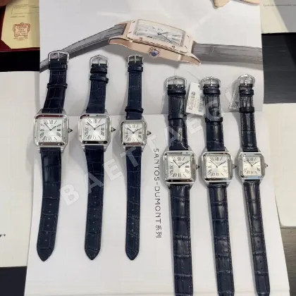 까르띠에 산토스 사파이어 글라스 블루 스틸밴드 가죽스트랩 스몰 미디움 레플리카 42757 Cartier