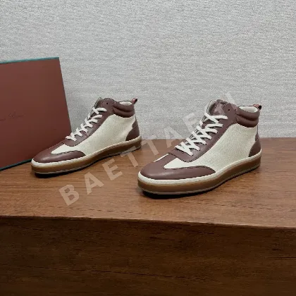 로로피아나 스니커즈 화이트 송아지가죽 하이탑 레이스업 LP1819
