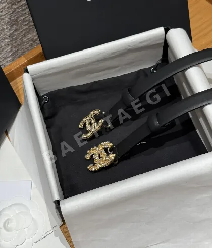샤넬 진주 라인스톤 송아지가죽 벨트 174022