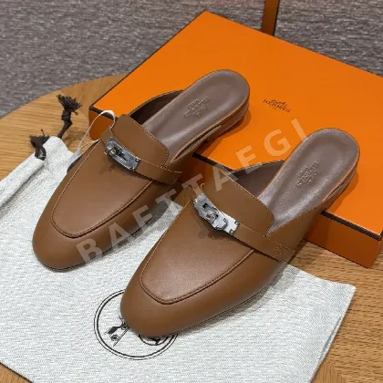 에르메스 오즈 뮬 로퍼 골든브라운 염소가죽 실버 버클 164298