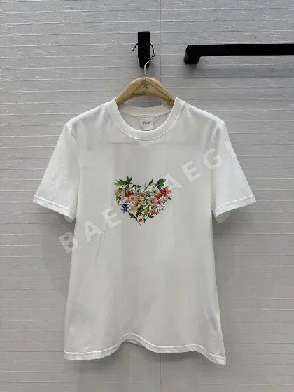 디올 꽃무늬 하트 자수 여성 반팔 티셔츠 91961