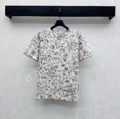 디올 로고 자수 크루넥 코튼 반팔 티셔츠