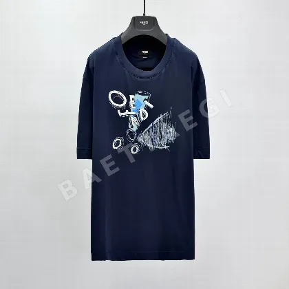 펜디 다크 블루 코튼 반팔 티셔츠 114052