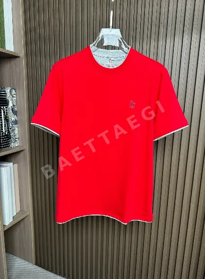 브루넬로쿠치넬리 투톤 넥라인 남성 반팔 티셔츠 47929