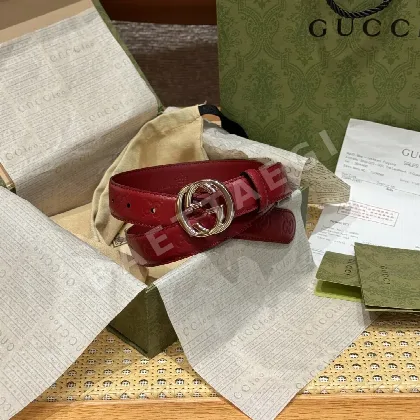 구찌 인터로킹 더블 G 버클 가죽 벨트 180845