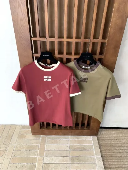 미우미우 컬러 블록 코튼 반팔 티셔츠 52994