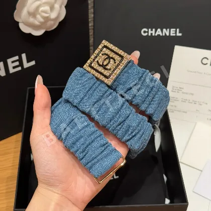 샤넬 데님 주름 더블 C 로고 큐빅 벨트 173953