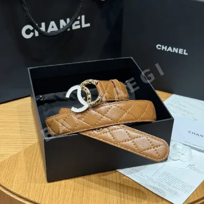샤넬 더블 C 메탈 로고 램스킨 벨트 173924
