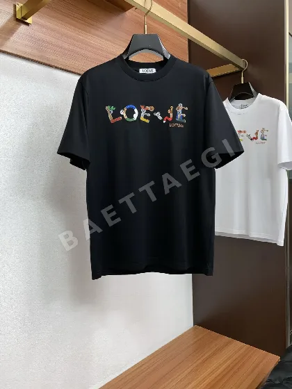 로에베 로고 피어 코튼 크루넥 반팔 티셔츠 남성용 48437