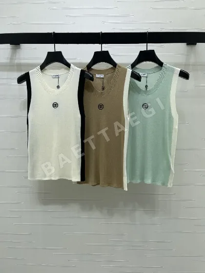 샤넬 컬러 블록 니트 반팔 베스트 103594