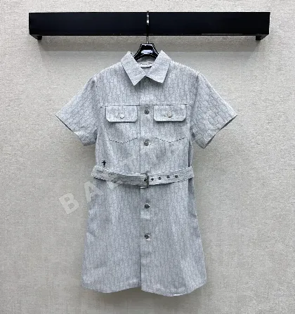 디올 자카드 데님 카라 반소매 원피스 52001