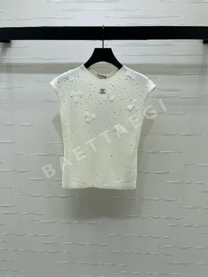 샤넬 3D 꽃 무늬 니트 반팔 베스트 103675