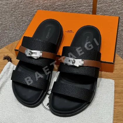 에르메스 잭슨 샌들 블랙 카프스킨 실버 하드웨어 164341