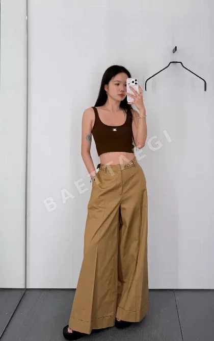 셀린느 골드 버클 벨트 장식 와이드 코튼 팬츠 97766