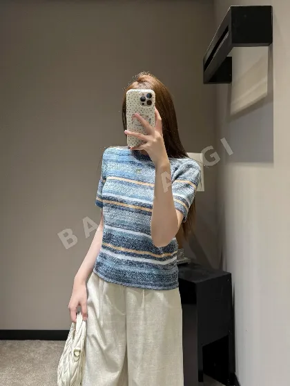 샤넬 스트라이프 메시 반팔 니트 여성 티셔츠 103966