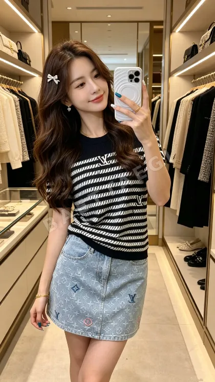 루이비통 여성 스트라이프 오버핏 크루넥 크로셰 반팔 니트 레플리카 45183