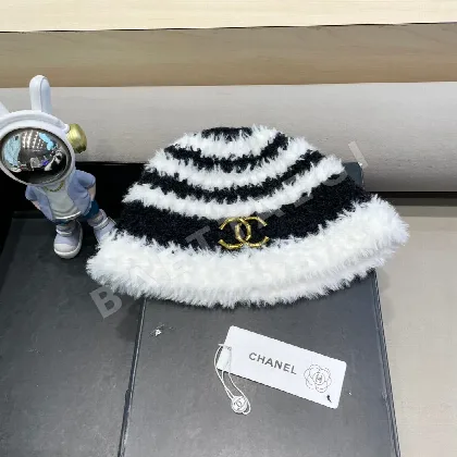 샤넬 스트라이프 버킷 햇 모자 185306
