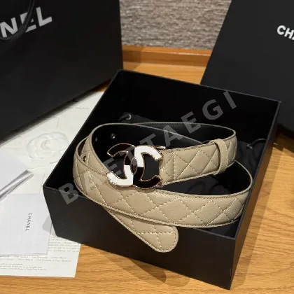 샤넬 다이아몬드 패턴 램스킨 더블 C 벨트 58640