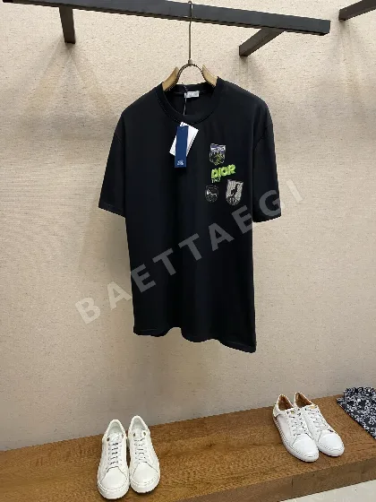 디올 자수 프린트 코튼 반팔 티셔츠 1372