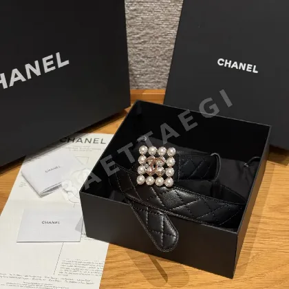 샤넬 더블 C 메탈 로고 램스킨 벨트 174282