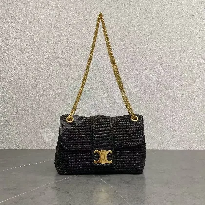 셀린느 CE 스트로우 개선문 버클 린넨 숄더백 116592