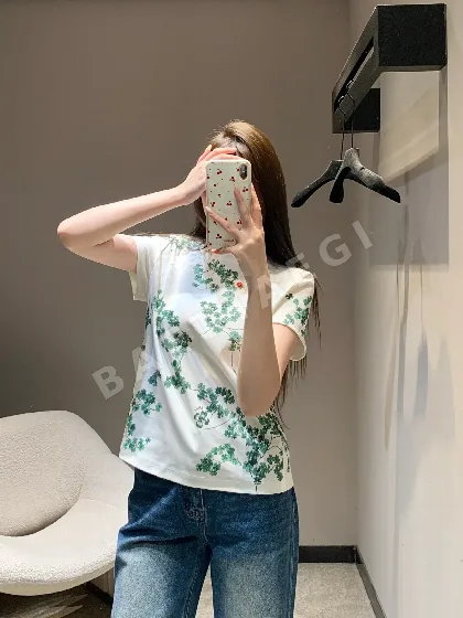 디올 꽃무늬 크루넥 코튼 반팔 티셔츠