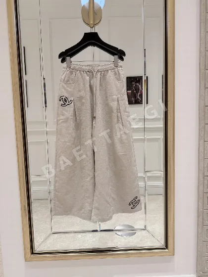 샤넬 자수 와이드 레그 면 여성 바지 135456
