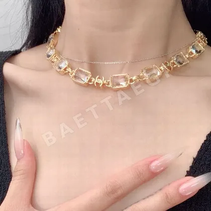 샤넬 쿨 스타일 컬러 블록 목걸이 153833