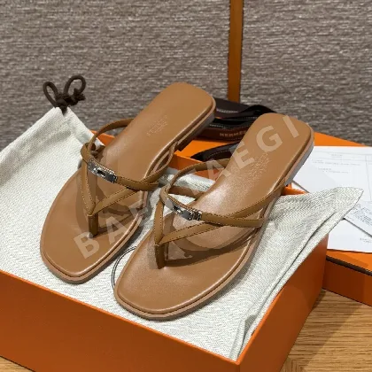 에르메스 미스 켈리 샌들 파리 슬리퍼 골든브라운 가죽 164714