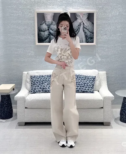 디올 여성 코튼 린넨 반팔 티셔츠 54287