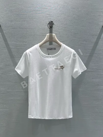 디올 여성 스타 자수 라운드넥 반팔 티셔츠 54264