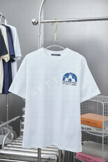루이비통 데님 패치워크 자수 남성 반팔 티셔츠 48820