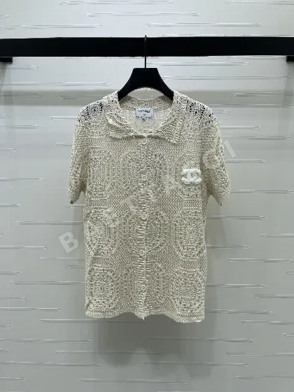 샤넬 카라 펀칭 니트 반팔 가디건 104036