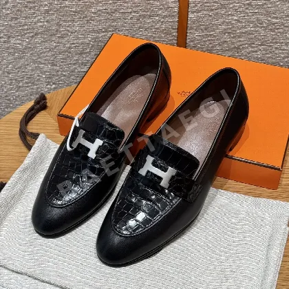 에르메스 파리 로퍼 블랙 가죽 실버 버클 165745