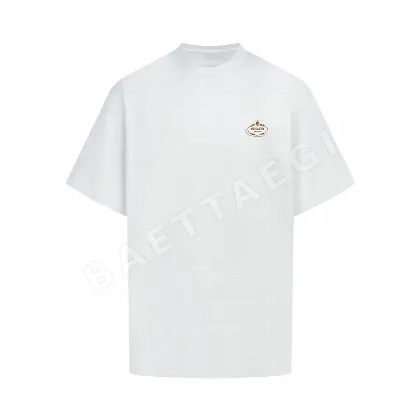 프라다 실크 로고 자수 반팔 티셔츠 50697
