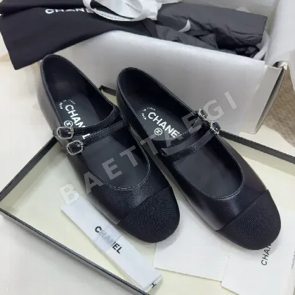 샤넬 24C 더블 버클 펄 램스킨 메리제인 플랫 94032