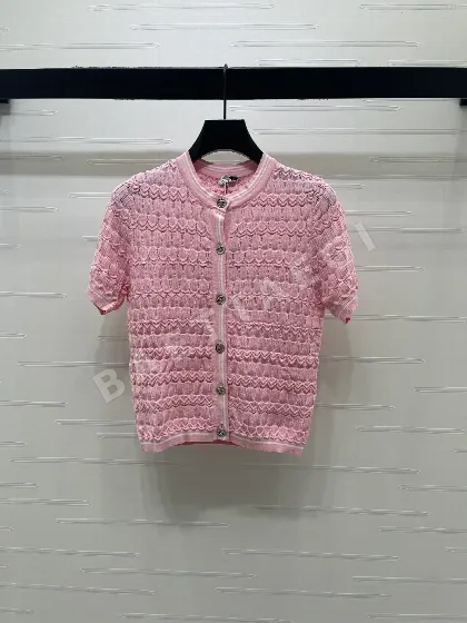 샤넬 물결무늬 크루넥 반팔 가디건 131616