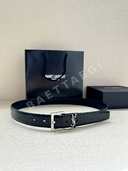 생로랑 YSL 모노그램 크로커다일 엠보싱 가죽 스퀘어 버클 벨트 58340