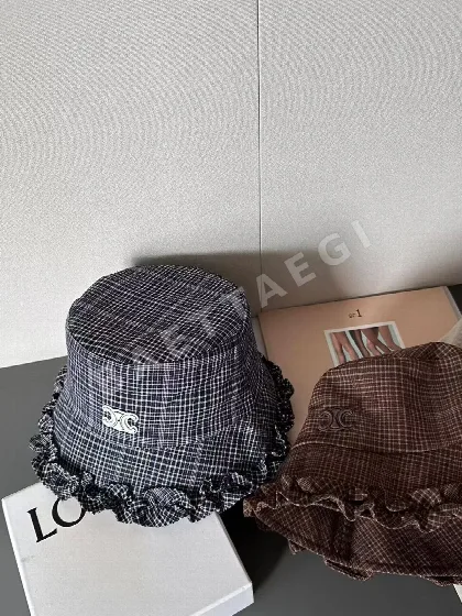 셀린느 체크 레이스 트림 버킷햇 84418
