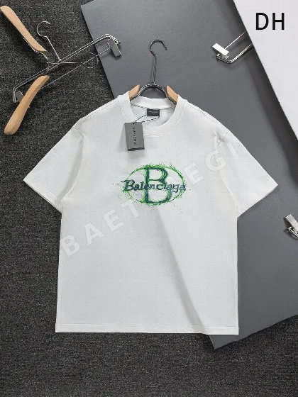 발렌시아가 더블 BB 자수 로고 남성 반팔 티셔츠