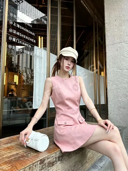 디올 라운드넥 민소매 더블 포켓 여성 원피스 96381