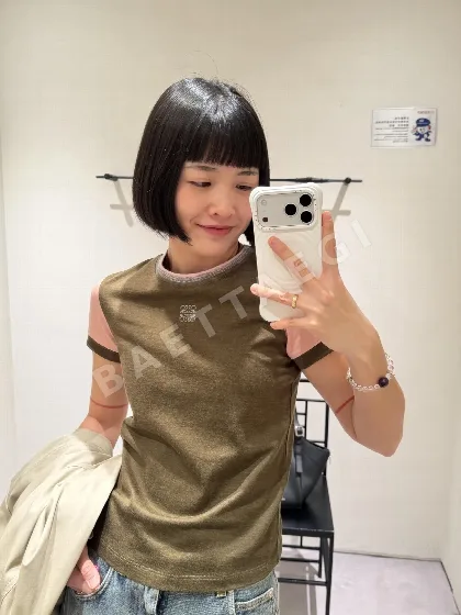 로에베 컬러 블록 아나그램 자수 코튼 반팔 티셔츠