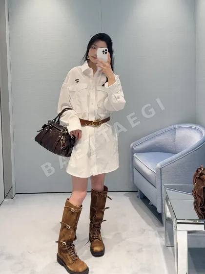 미우미우 오버사이즈 포켓 워크웨어 셔츠 원피스 101449