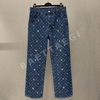 루이비통 모노그램 자수 와이드 데님 바지 113836