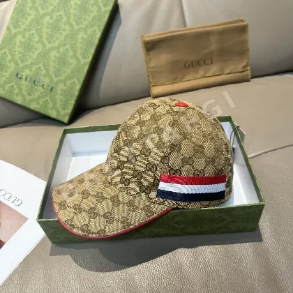 구찌 웨빙 트리밍 캔버스 가죽 베이스볼 캡 119525