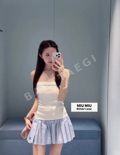미우미우 레터링 스트랩리스 코튼 원피스 127795