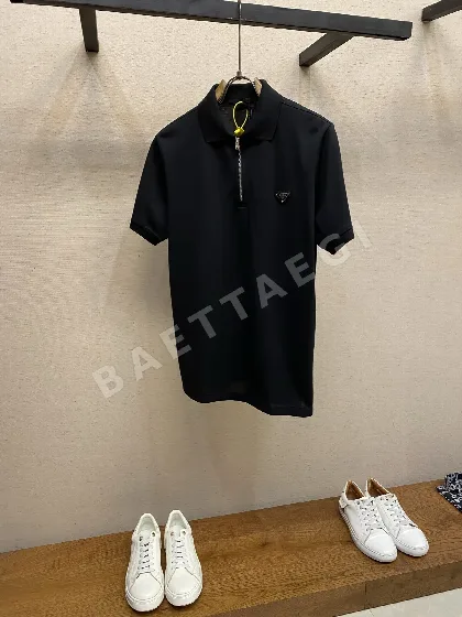프라다 삼각로고 코튼 집업 반팔 폴로셔츠 23535