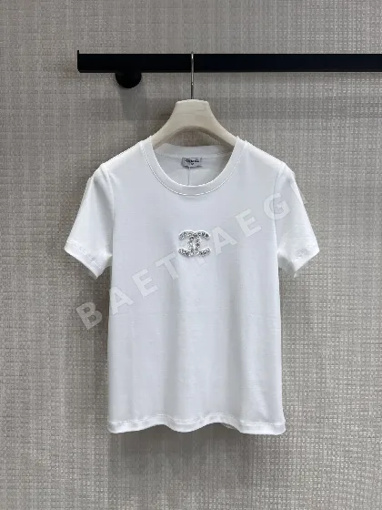 샤넬 더블 C 비즈 크루넥 코튼 반팔 티셔츠