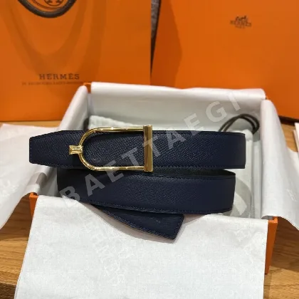 에르메스 아치형 팔라듐 도금 버클 양면 가죽 벨트 175522